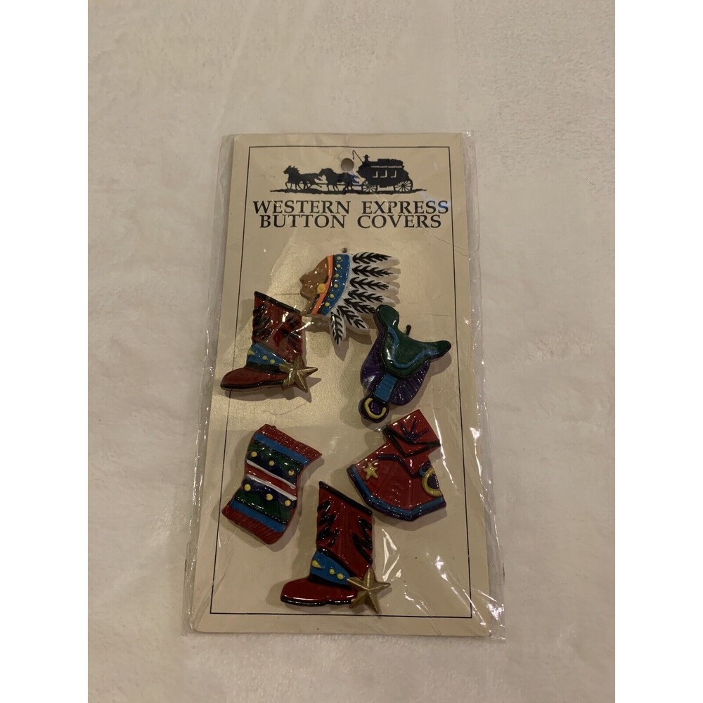 Western Express Button Covers Cowboy Boots Saddle Blanket Southwest Vintage